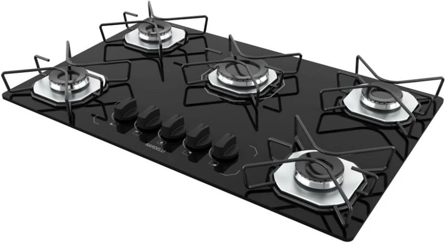 Cooktop a Gás Nardelli Ori 5 Bocas Vidro Temperado Preto Bivolt
